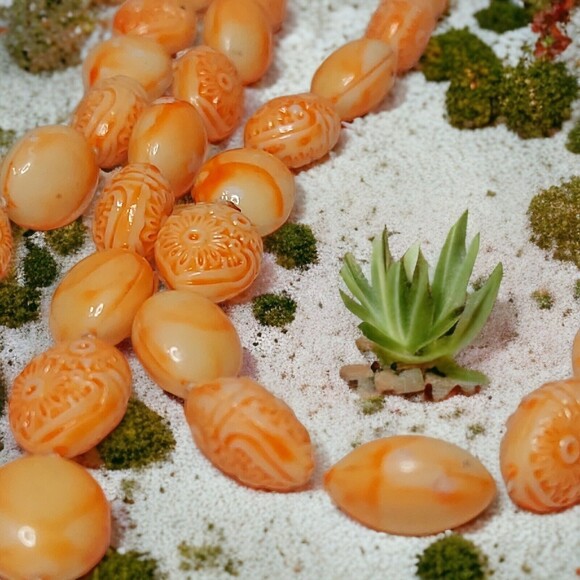 Necklace 'Orange Ice' color flapper look beads 54" - Picture 2 of 6